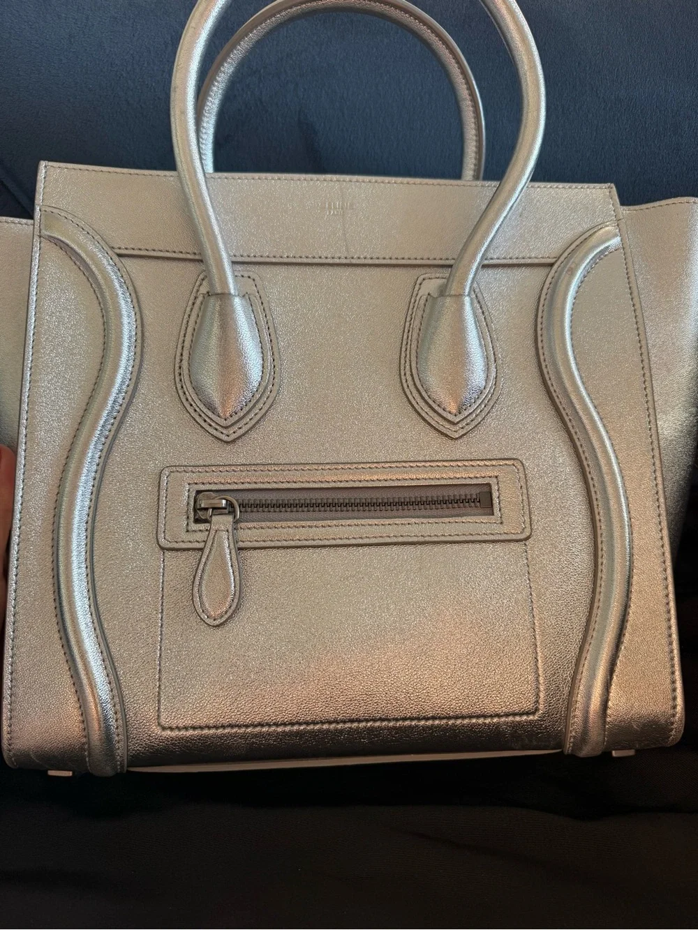Celine metallic silver leather LUGGAGE Micro tote EUC! 🌟 😍